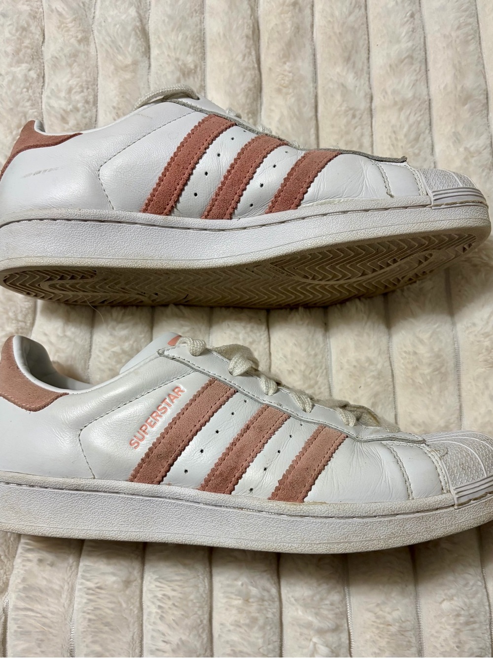 adidas Women’s White Sneakers with Dusty Rose Stripes